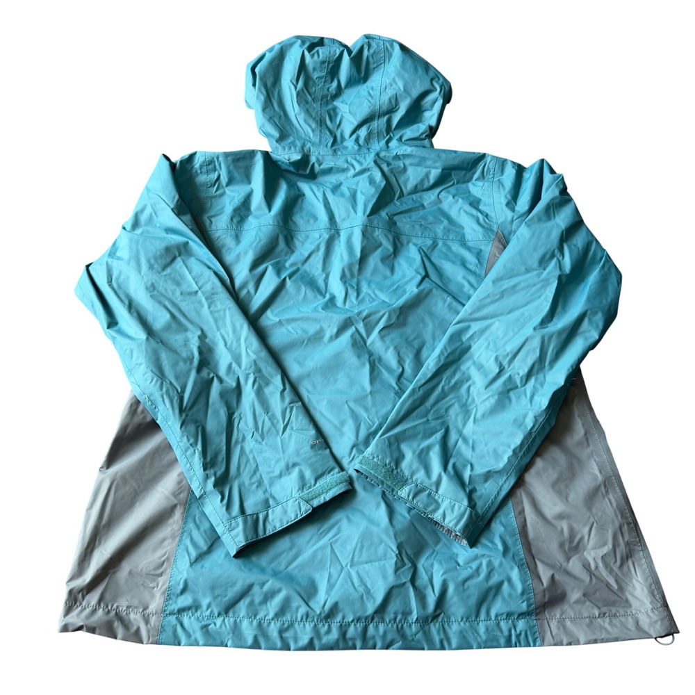 Columbia Omni-Tech Rain Jacket Womens XL Teal Grey Hooded Waterproof Shell Coat